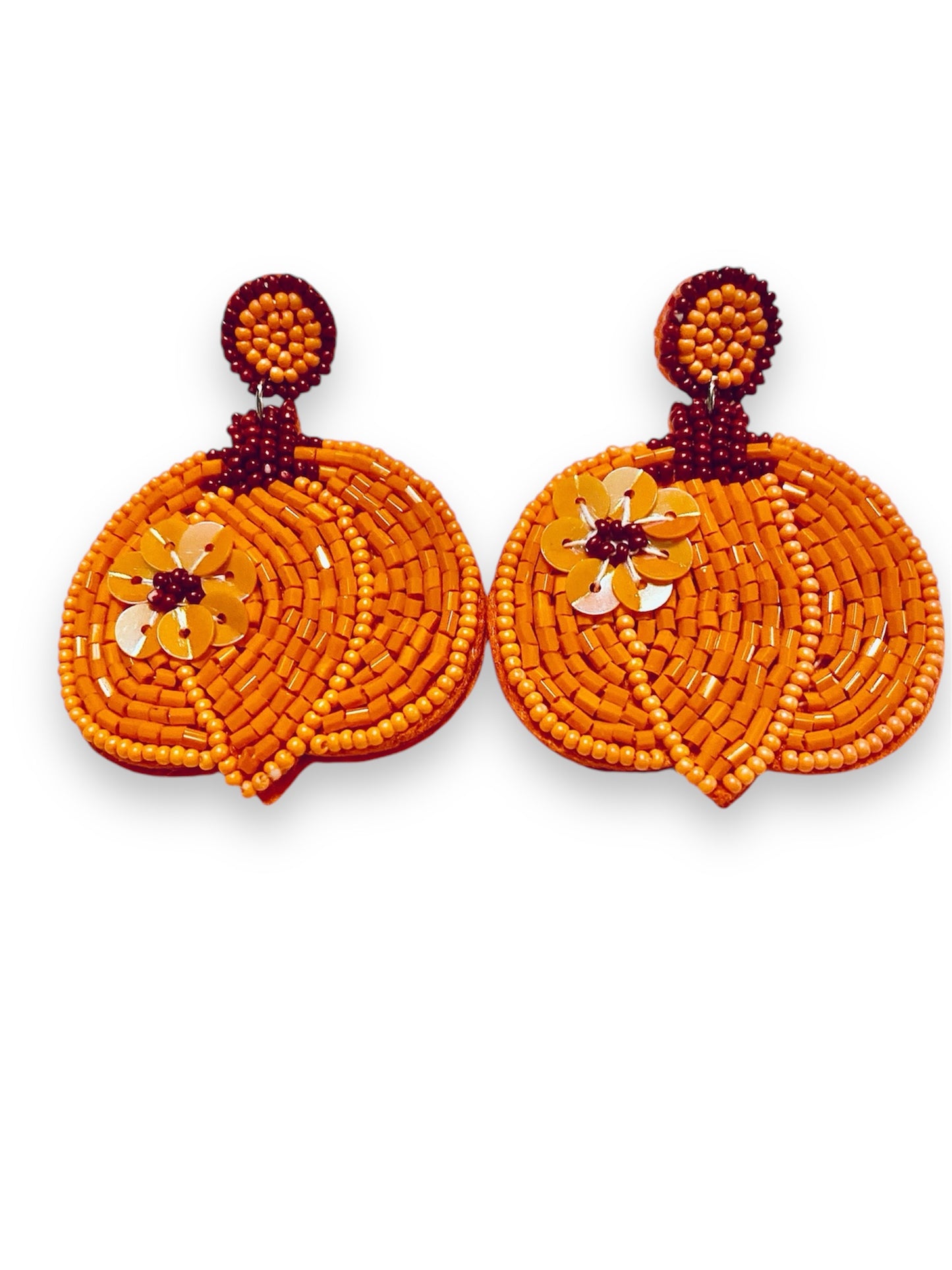 Women's Handmade Halloween Pumpkin Beaded Earrings