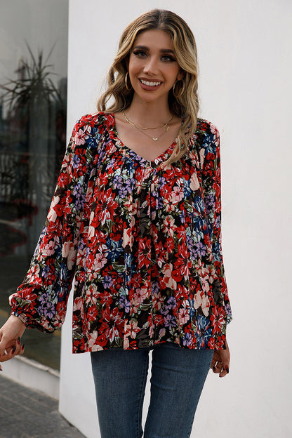 Ivy Lane Floral Print Balloon Sleeve Ruched Blouse