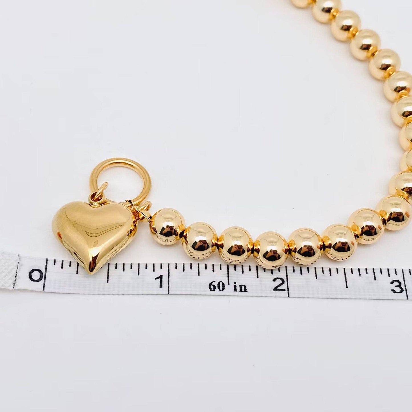 Heart Charm 18K Gold Plated 8MM Beads Chain Bracelet - FGS