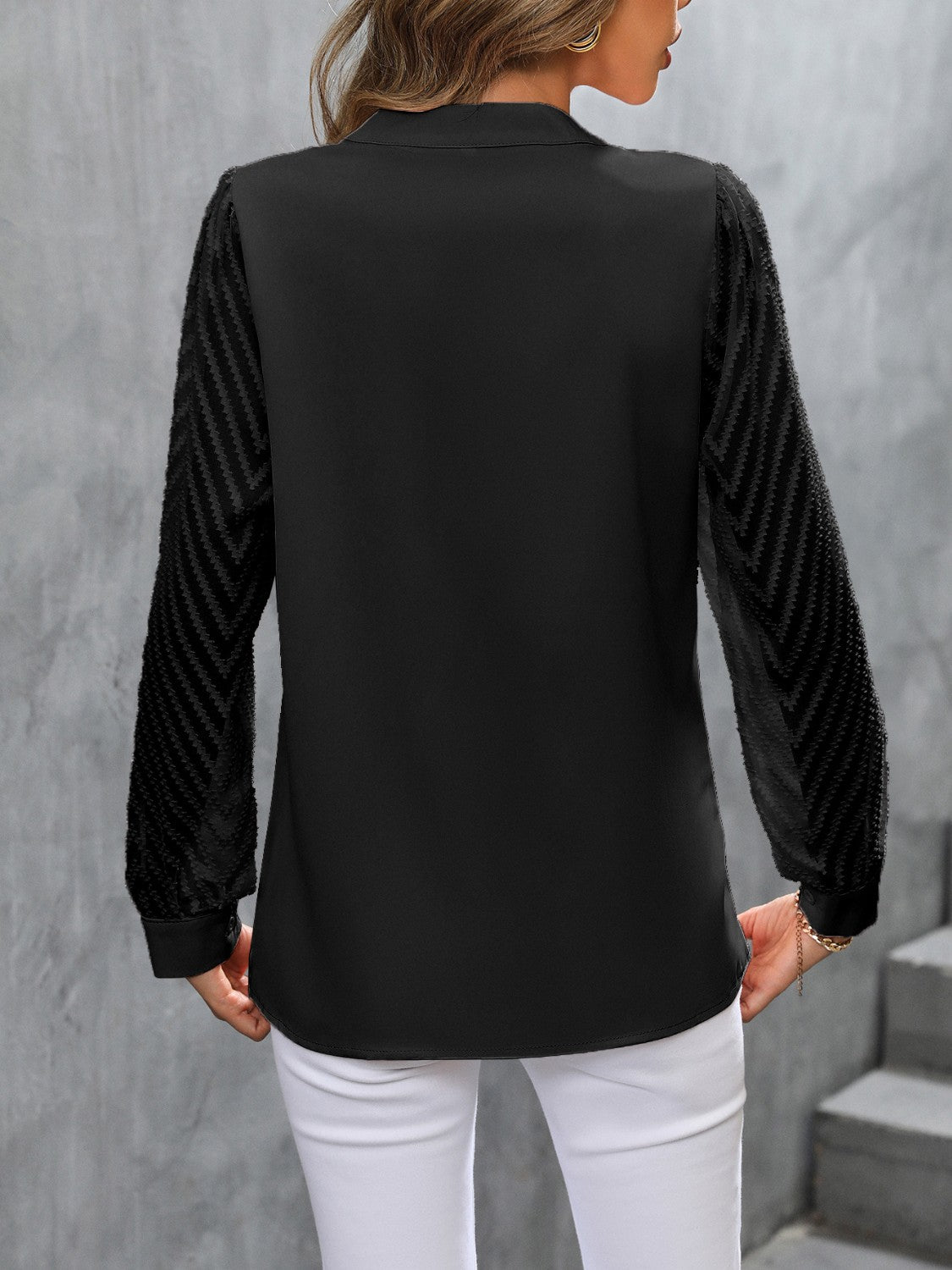 Notched Long Sleeve Blouse