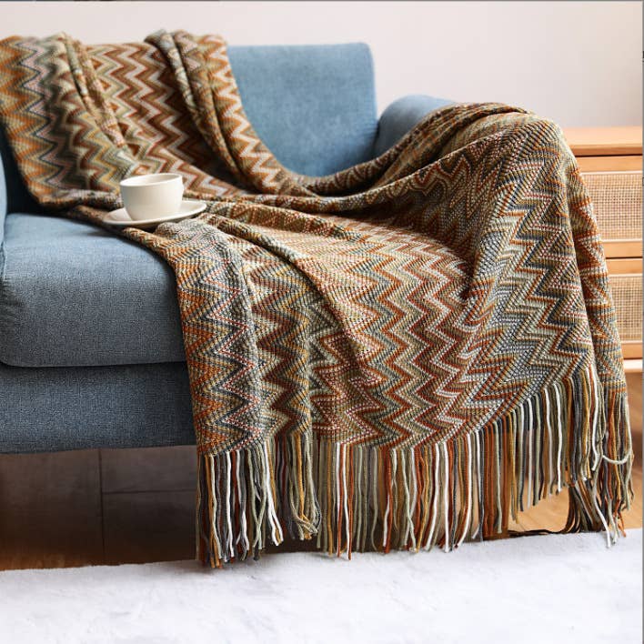 Bohemia Soft Cozy Knit Sofa Throw Blanket With Tassel