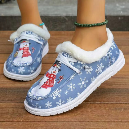 Snowman Print Round Toe Slip-Ons