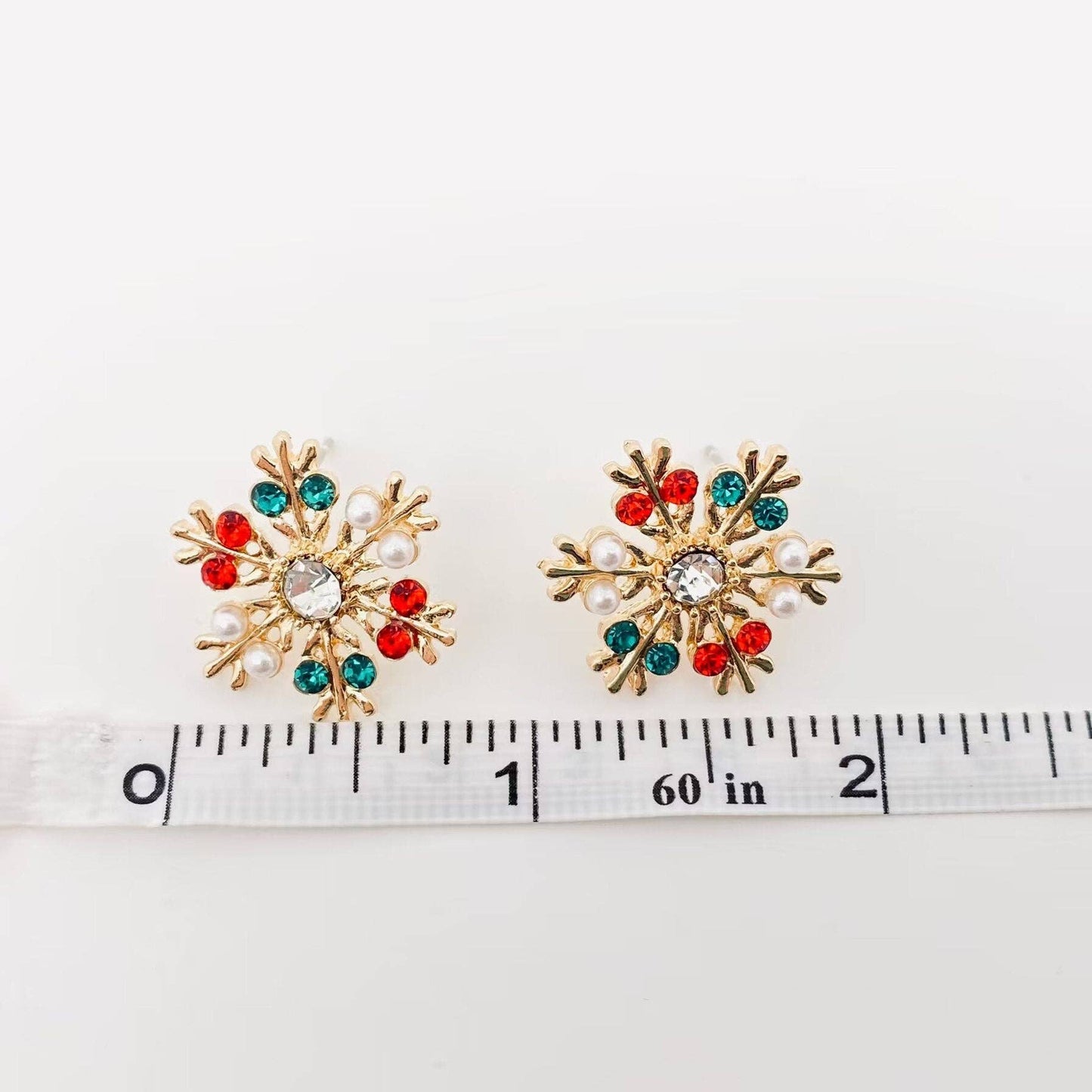 Christmas Jewelry Colored Enamel Snowflake Ear Studs