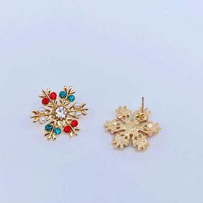 Christmas Jewelry Colored Enamel Snowflake Ear Studs