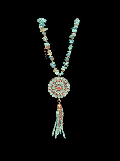 Squash Blossom Tassel Necklace - Turquoise