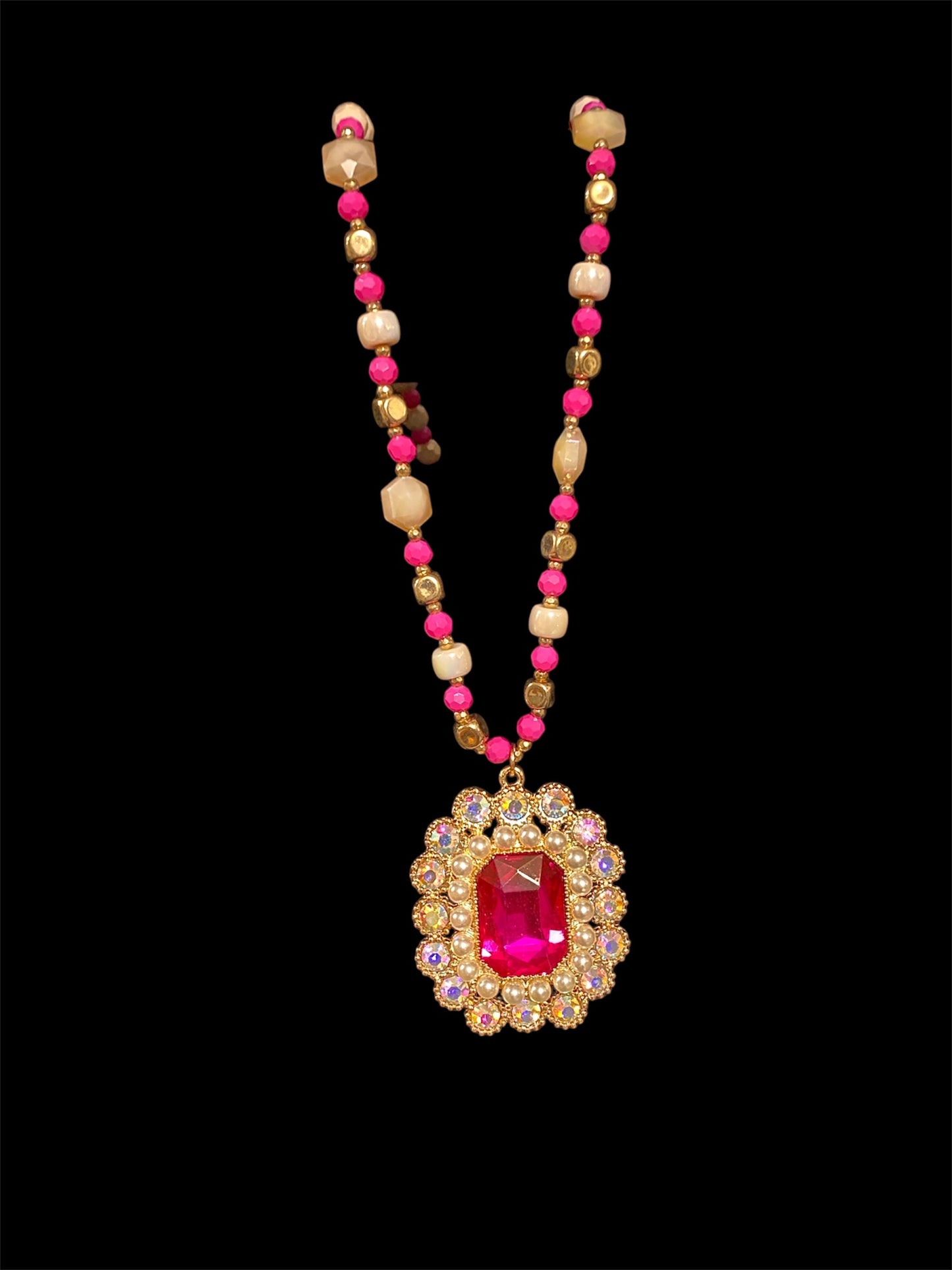 Fuchsia Crystal Pendant Necklace