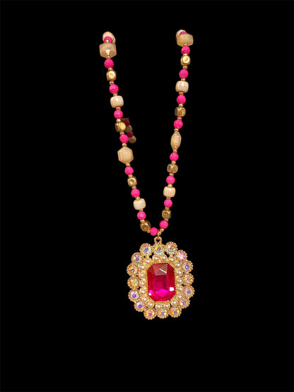 Fuchsia Crystal Pendant Necklace