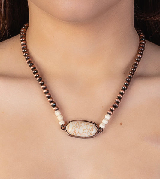 Dainty Squash Blossom Pendant Necklace- Ivory and Copper