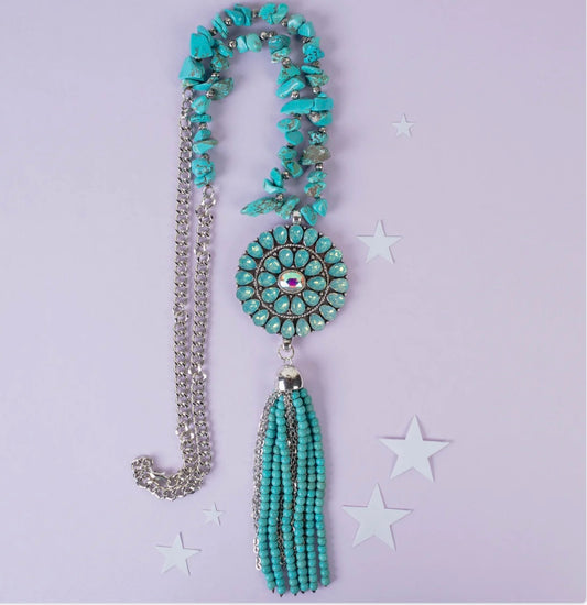 Squash Blossom Tassel Necklace - Turquoise