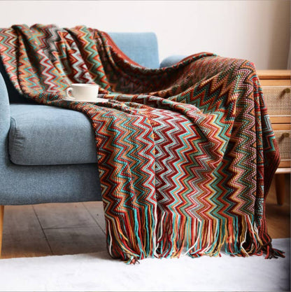 Bohemia Soft Cozy Knit Sofa Throw Blanket With Tassel