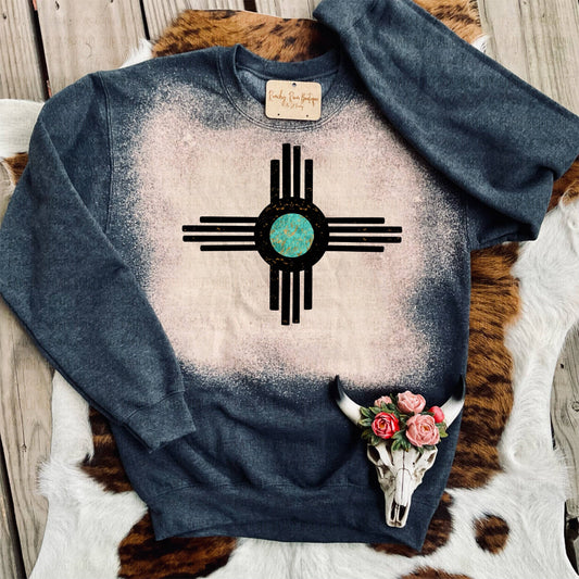 Zia Aztec Turquoise Western Sweatshirt