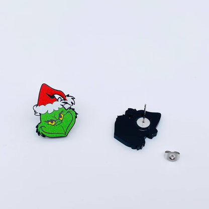 Grinch with Christmas Hat Acrylic Ear Studs