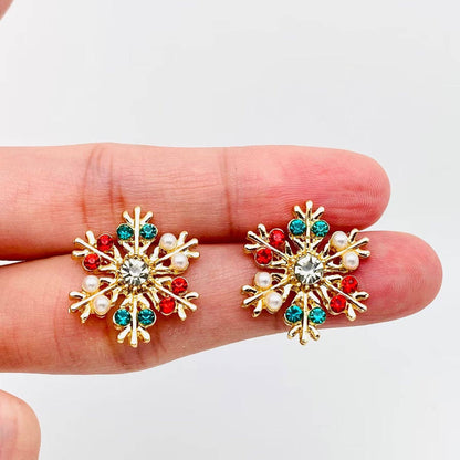 Christmas Jewelry Colored Enamel Snowflake Ear Studs